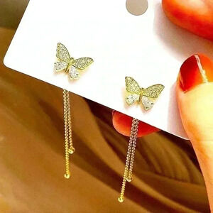 Beautiful 18k Gold Over Silver Diamond Butterfly Earrings